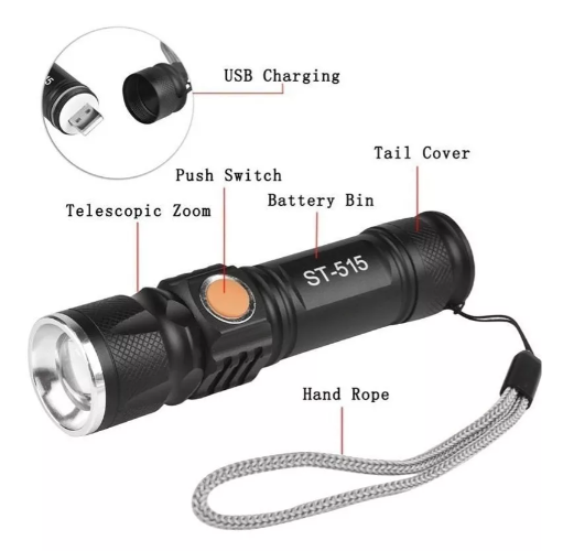 Linterna táctica LED recargable por USB