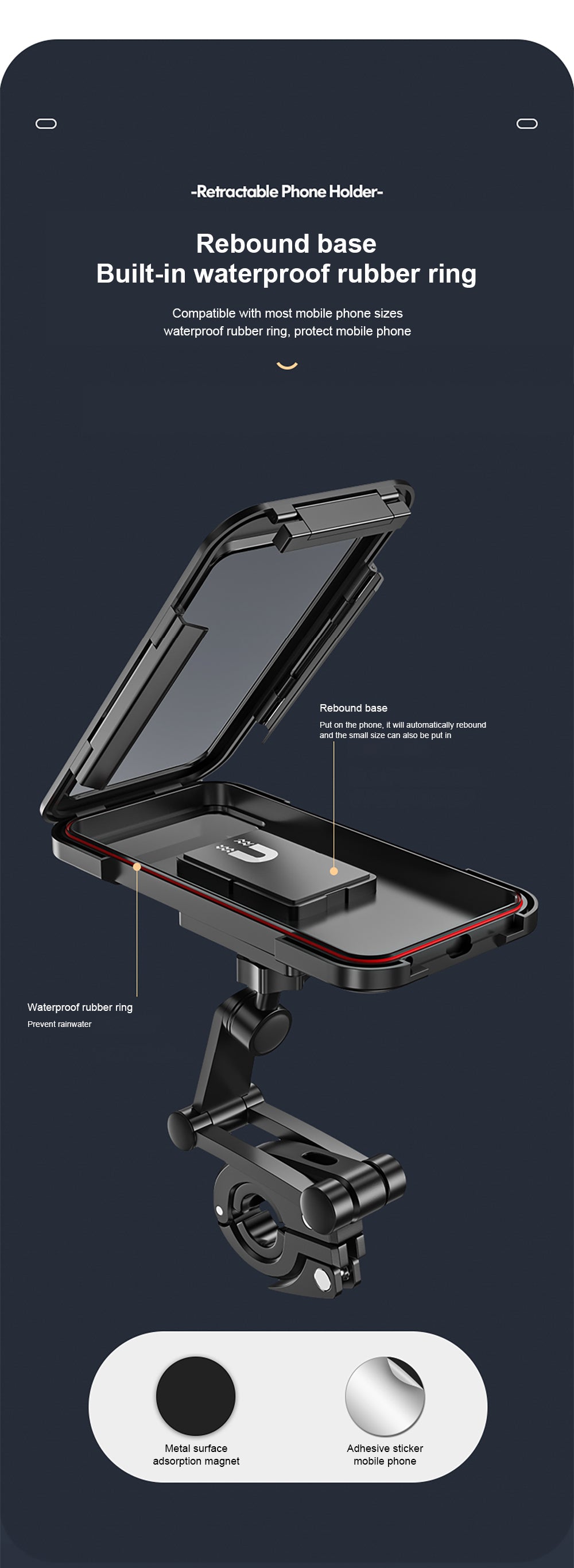 Soporte de celular para moto impermeable, giro 360°