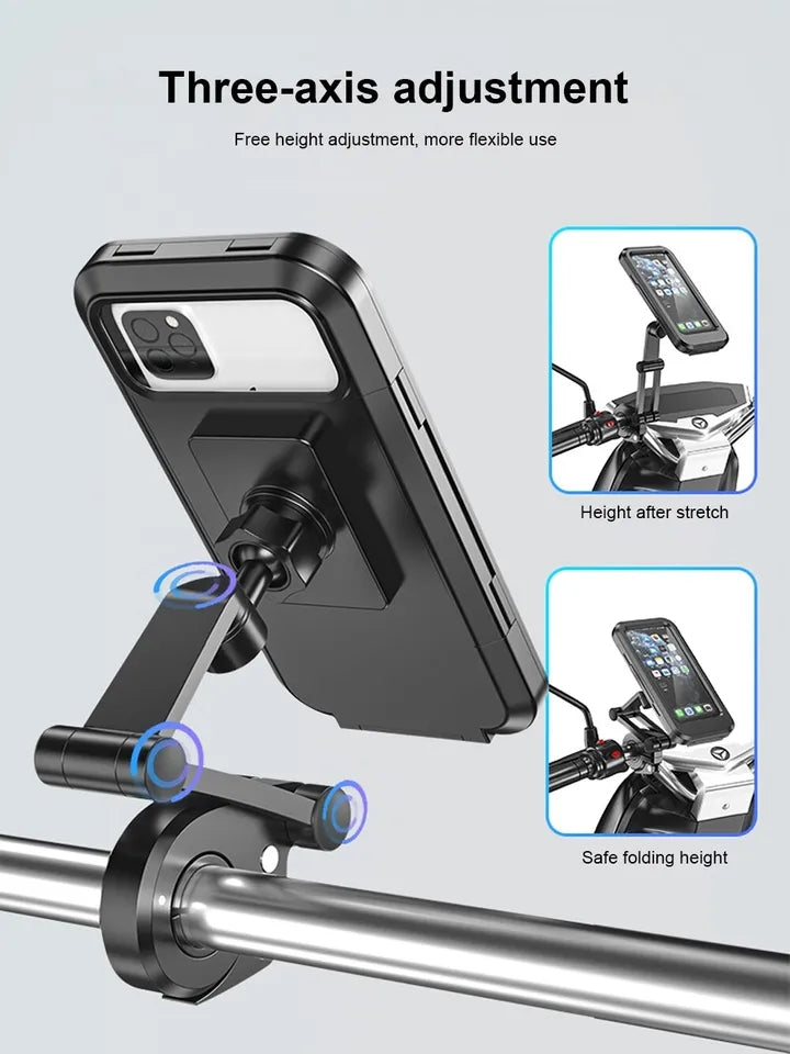 Soporte de celular para moto impermeable, giro 360°