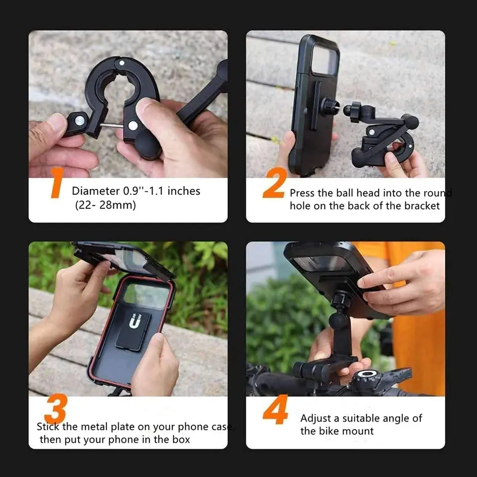 Soporte de celular para moto impermeable, giro 360°