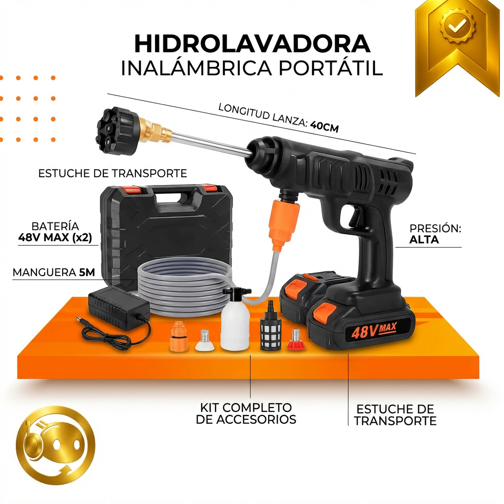 Hidrolavadora portátil inalámbrica 48 W con 2 baterías