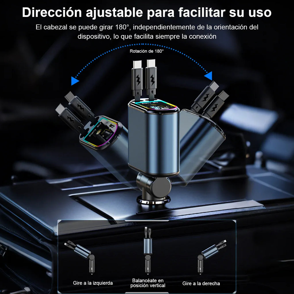 Cargador para carro 4 en 1 con cables retráctiles