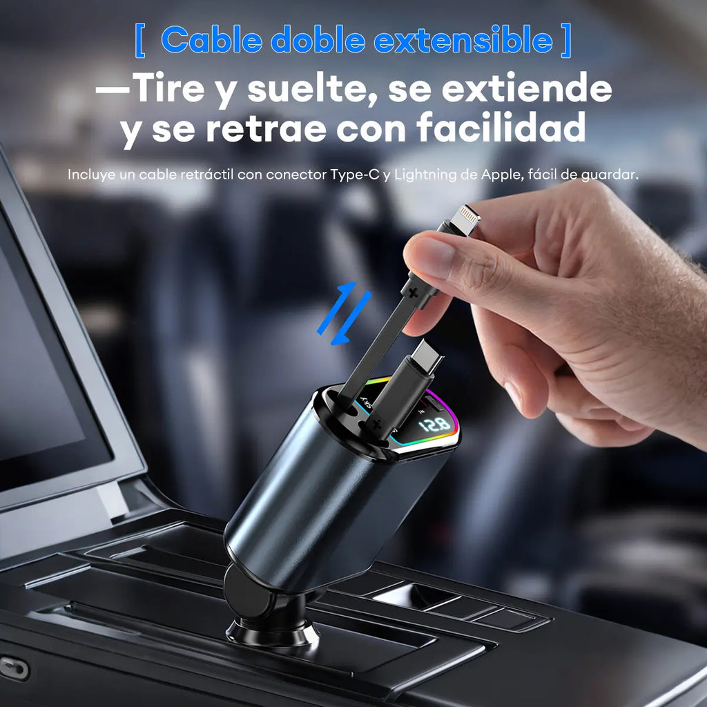 Cargador para carro 4 en 1 con cables retráctiles
