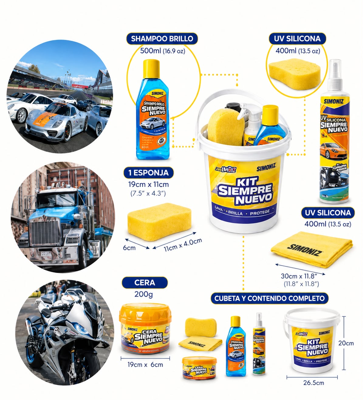 Kit Simoniz Siempre Nuevo para carro y moto (6 productos)