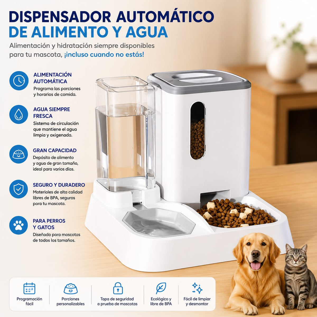 Comedero y bebedero automático para mascotas